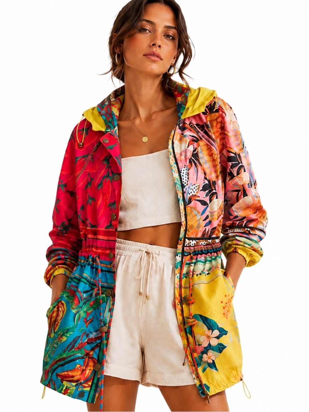 FARM Rio Mixed Print Hooded Windbreaker XS NWT